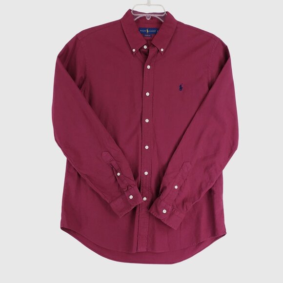 Ralph Lauren Mens Burgundy Long-Sleeve Button-Down Shirt Classic Fit L - Picture 1 of 9